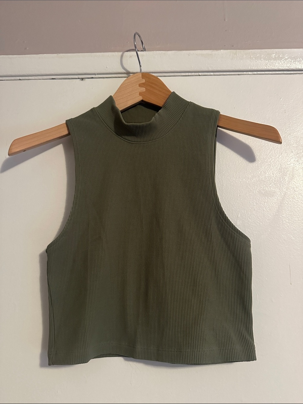Abercrombie & Fitch Olive Green Ribbed Mock Neck Crop Tank